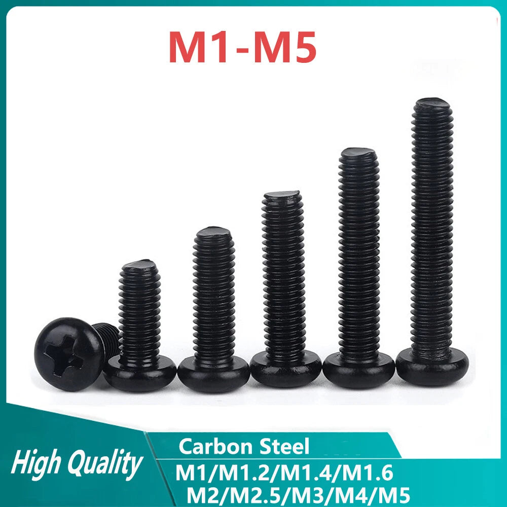 Black Pozi Pan Head Machine Screws M1–M5 | Micro Screws for Eyeglasses, Electronics & Computers