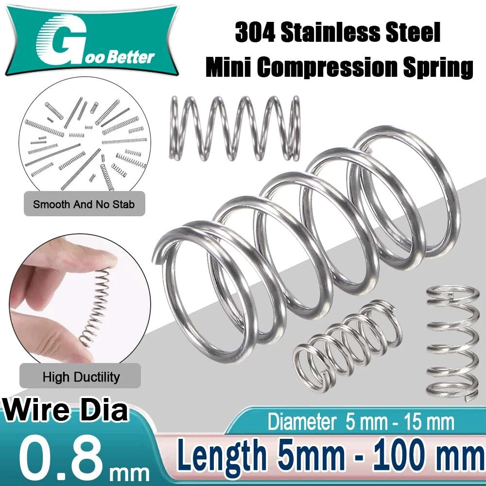 Compression Spring 0.8mm Wire Dia 5mm-100mm Length Small Stainless steel Springs