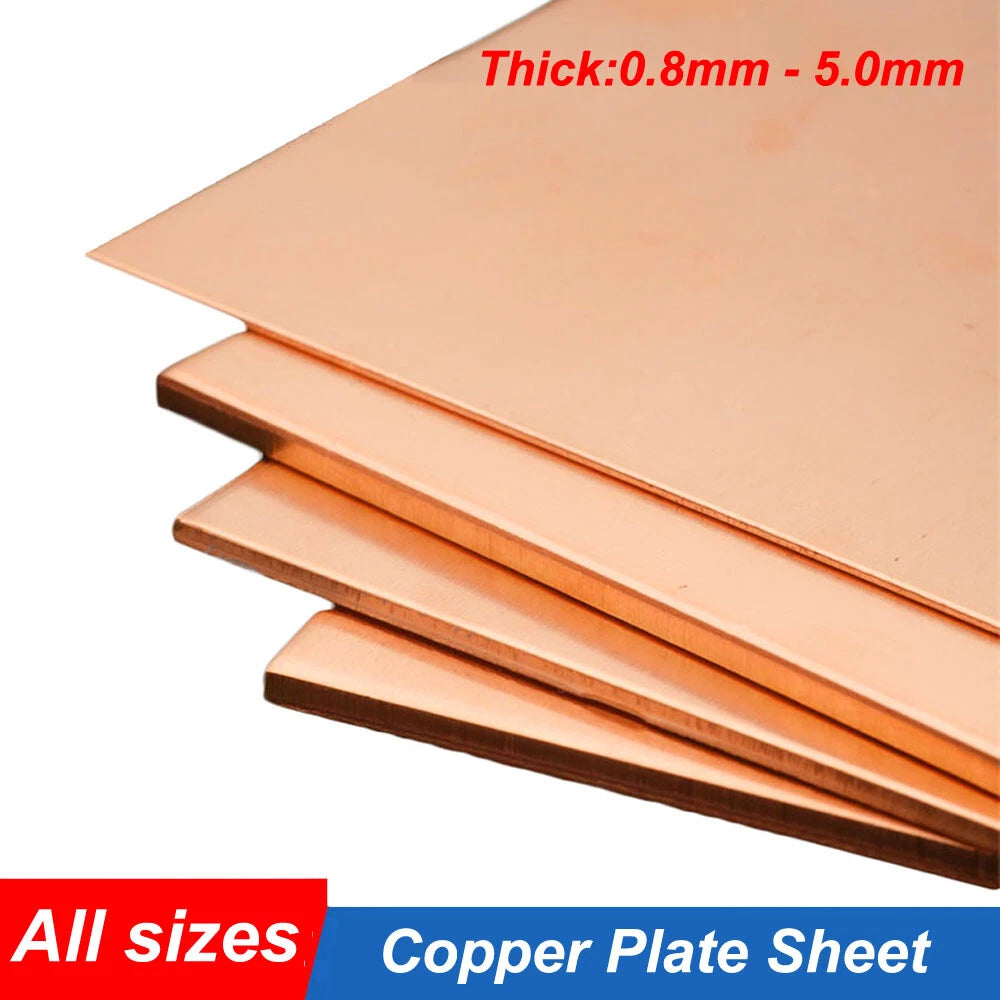T2 Pure Copper Plate Sheet Copper Block Laser Cut 0.8mm to 5.0mm Thick Many Size