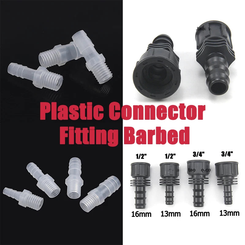 Plastic Barbed Hose Connector Fitting – Male & Female Thread