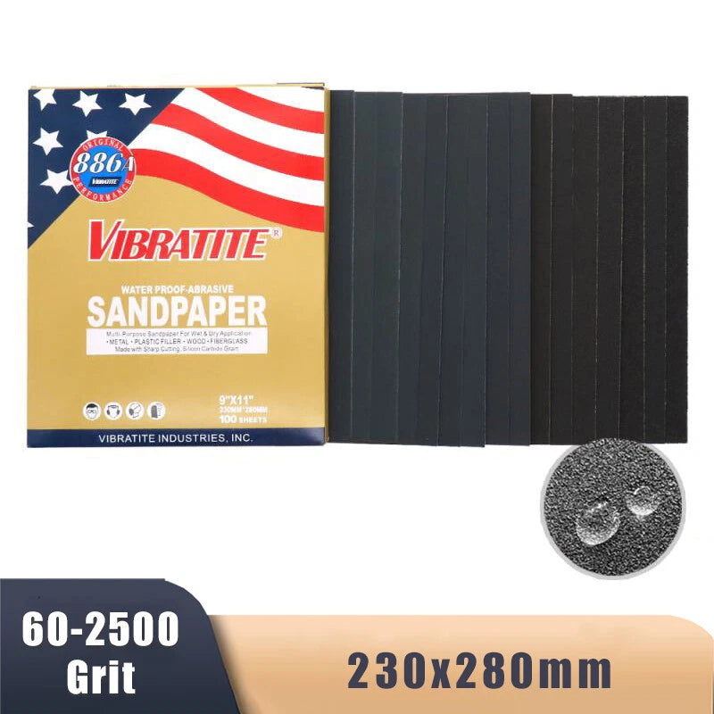 230x280mm Waterproof Sandpaper Sheets P60–P2500 | Silicon Carbide Wet Dry Sanding for Metal Wood Auto