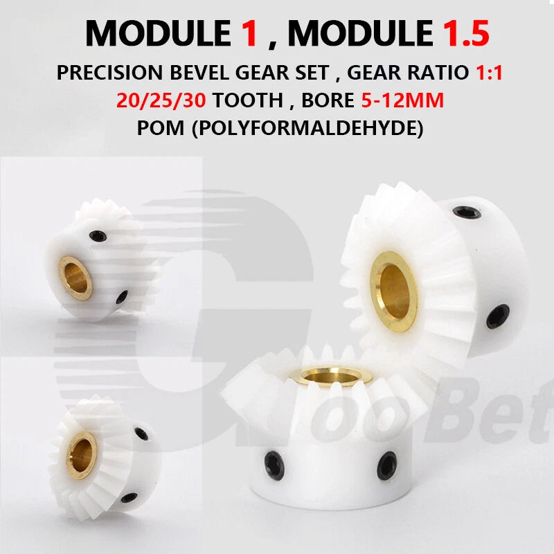 Bevel Gear Set POM Plastic 20/25/30 Tooth 90° 1:1 Pairing Mod 1-1.5 Miter Gear