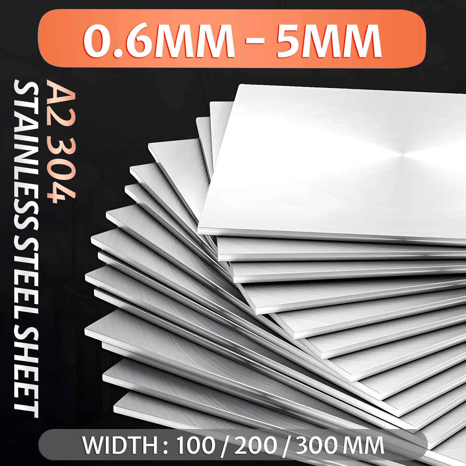 304 A2 Stainless Steel Sheet Brushed Polish, 0.6mm - 5mm Thickness Various Sizes