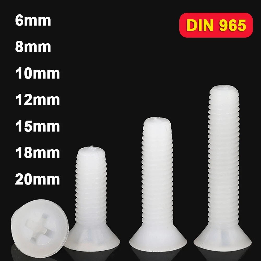 M3 Nylon Phillips Countersunk Screws – White Plastic Machine Bolts - HomeDIYer