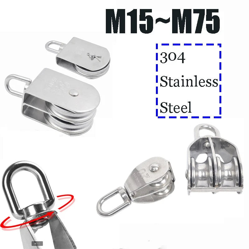 A2Stainless Steel Single Double Pulley Rope Pully Lifting Wheel Swivel Block 304