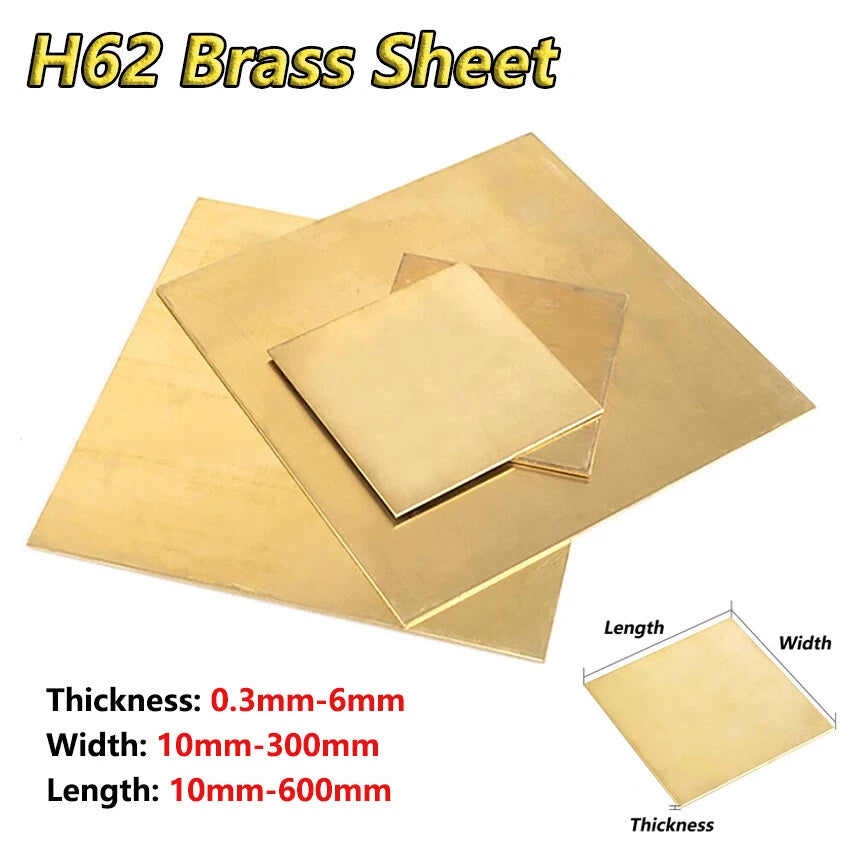 Solid H62 Brass Sheet Metal Plates DIY Crafts Multiple Sizes 0.3mm-6mm Thickness