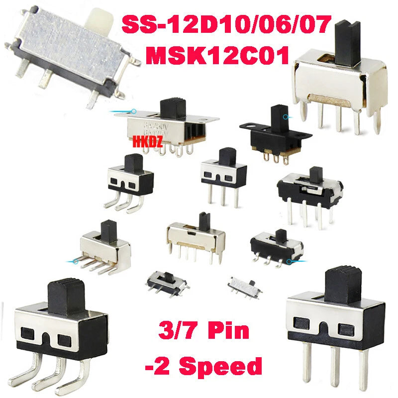 PCB Miniature Toggle Switch SPST — SS-12D10 / SS-12D06 / SS-12D07 / MSK12C01, 3 & 7 Pin, Straight/Bent/DIP/SMD