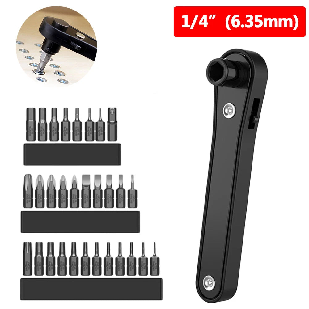 Mini Ratchet Wrench 1/4 inch Hex Socket Wrench Screwdriver Bit Mix Set Hand Tool