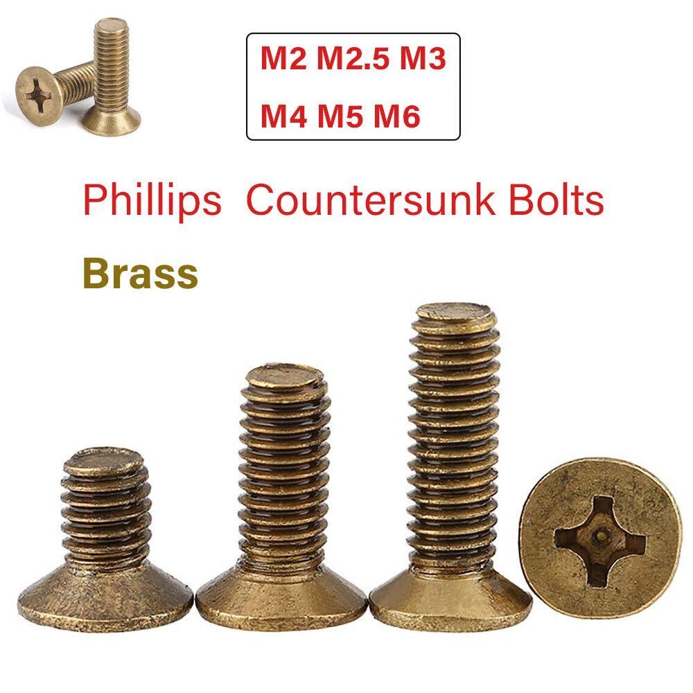 M3 Brass Phillips Countersunk Screws – Fully Threaded Flat Head, 5mm–25mm Lengths