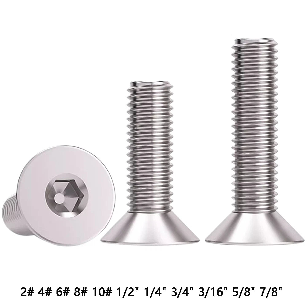 UNC A2/304 Stainless Steel Countersunk Socket Cap Machine Screws - Allen Drive Bolts