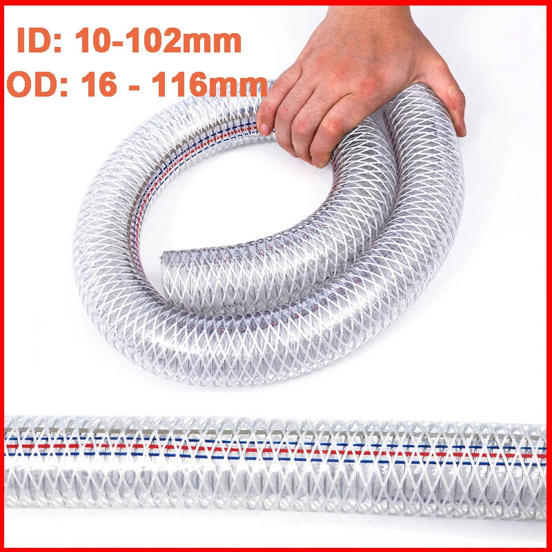 PVC Clear Flexible Reinforced Braided Hose — ID 10–102mm, 1M/2M/3M