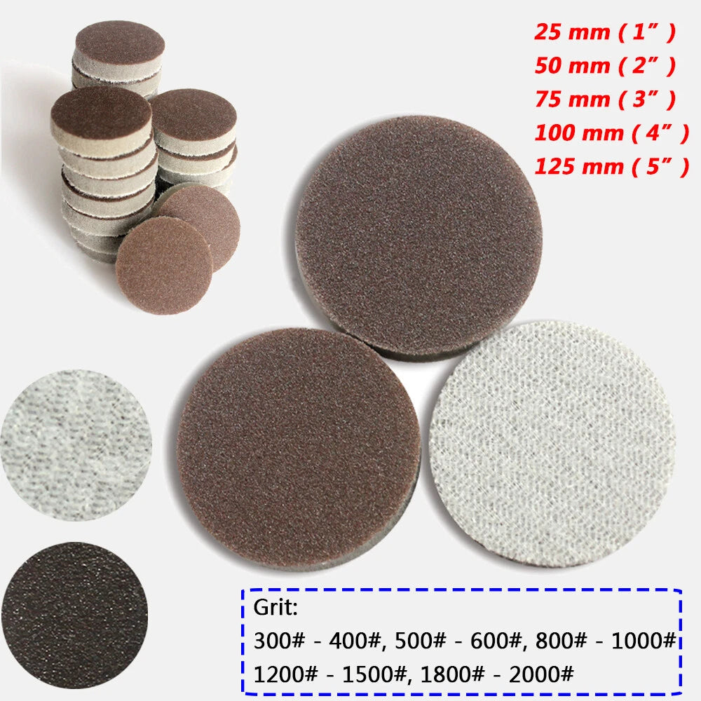 25mm-125mm Sponge Polishing Sanding Discs Hook Loop Sandpaper Red Grit 300-2000