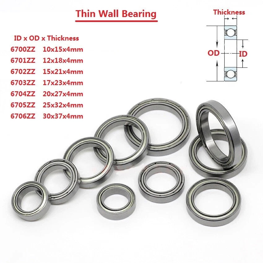 Super Thin Wall Sealed Bearings Steel Deep Groove Ball Bearing 6700ZZ-6706ZZ