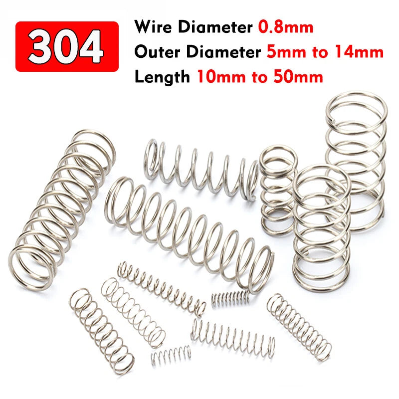 10X Compression Spring 5-14mm Diameter 10-50mm Long Wire Dia 0.8mm Pressure Big