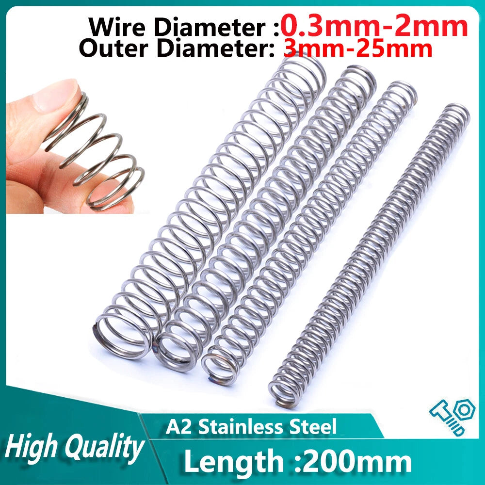 200mm Length Compression Springs Stainless Steel Wire Dia 0.3mm-2mm Small Spring