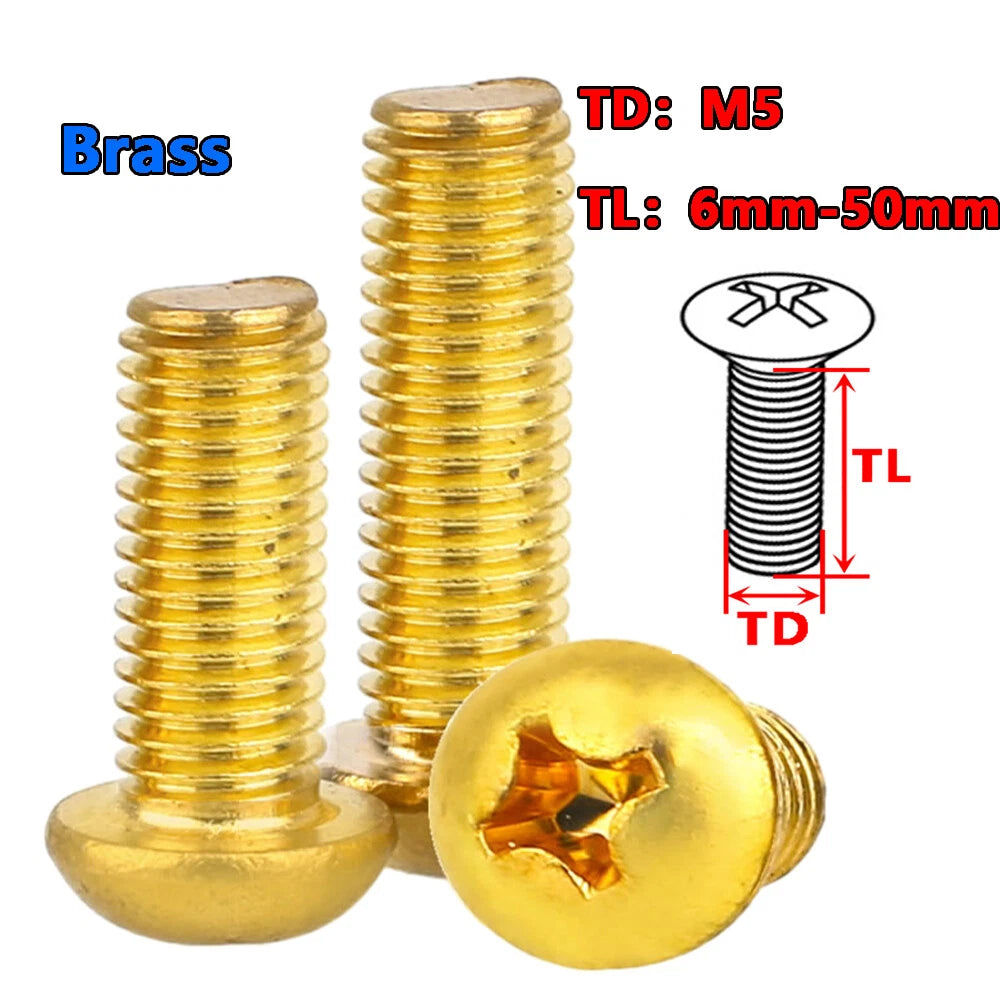 M5 Brass Pan Head Phillips Machine Screws – 6mm to 50mm Lengths, Fully Threaded