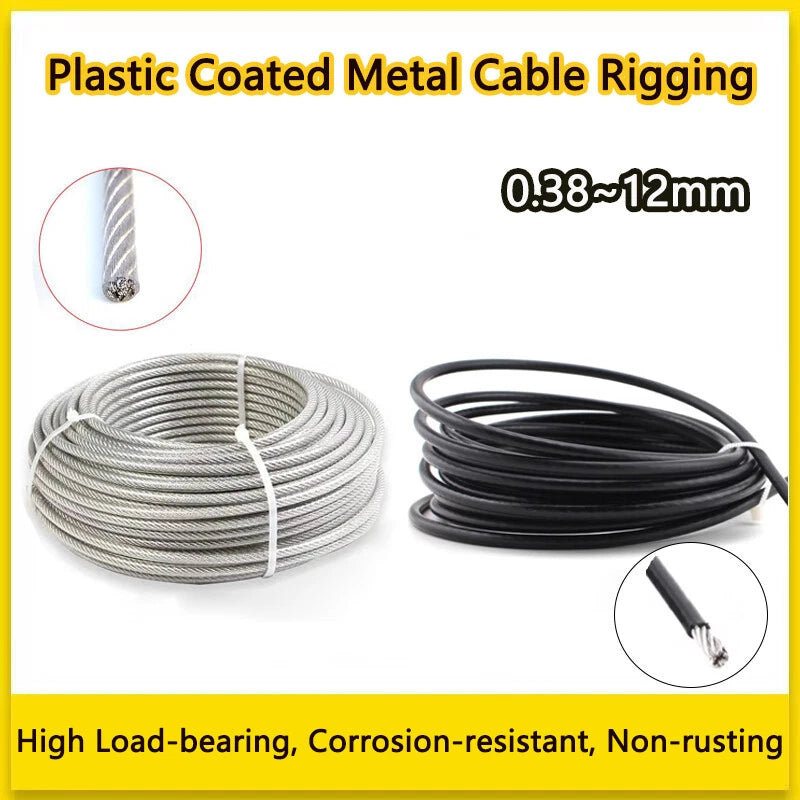 Stainless Steel Wire Rope Clear PVC Plastic Coated Metal Cable Rigging 0.38~12mm