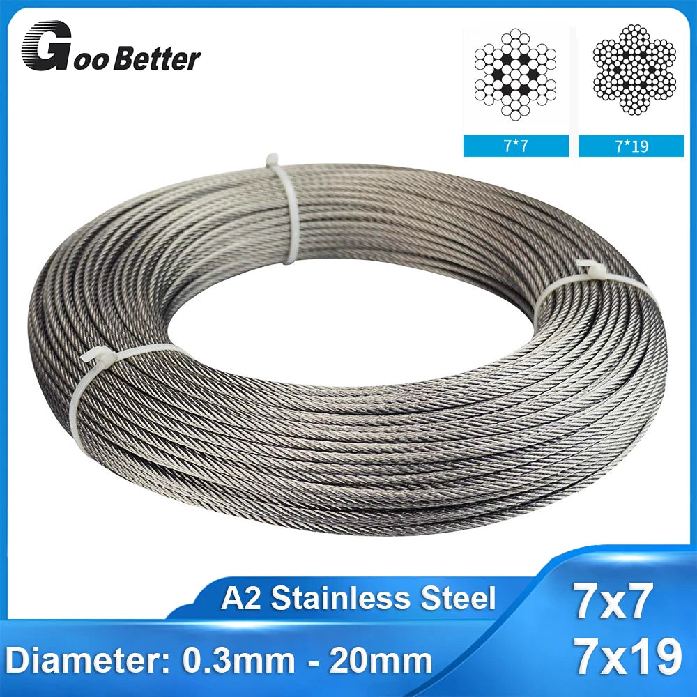 304 Stainless Steel Wire Rope Metal Cable Rigging 0.3mm 0.4mm 1mm 1.2mm - 20mm