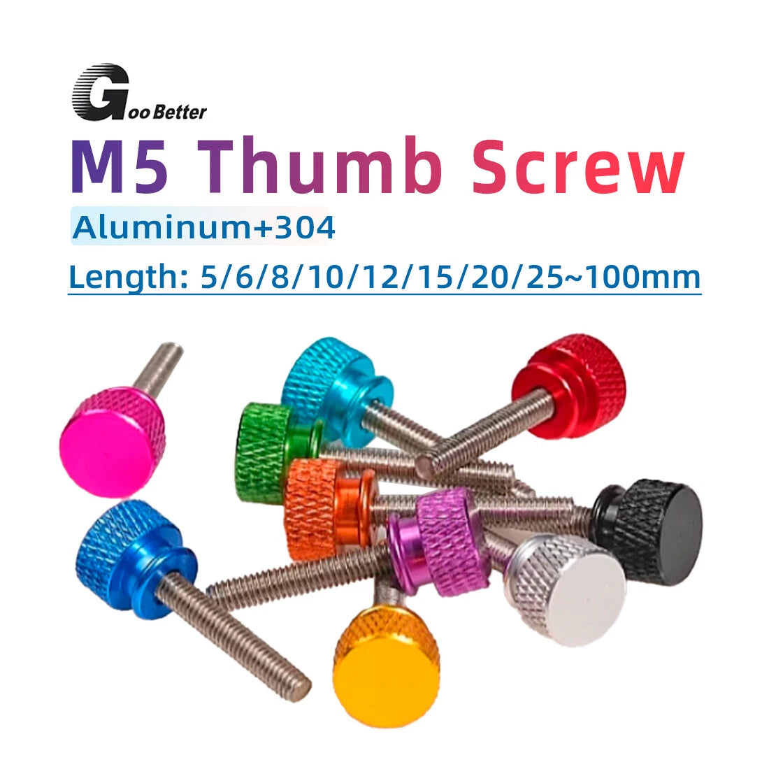5Pcs M5 Knurled Thumb Screws Aluminium+Stainless Hand Grip Knob Bolts 5mm~100mm