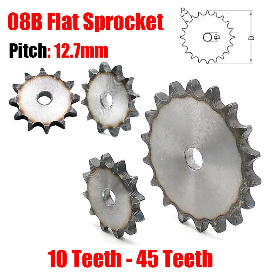 08B Chain Drive Flat Sprocket 10-45 Tooth Roller Chain Chain Links Pitch 12.7mm