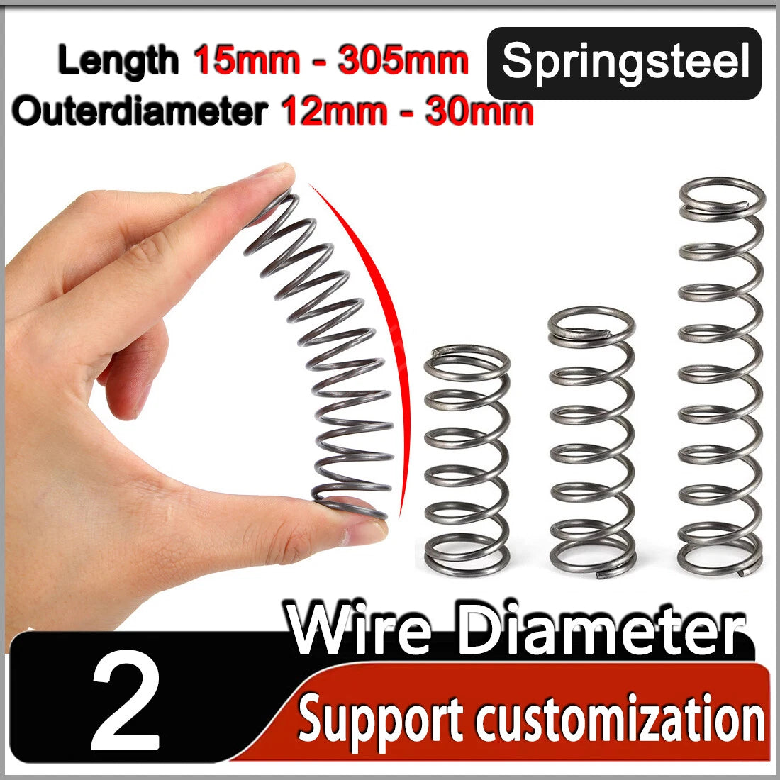 Compression Spring Steel 1.4mm - 2mm Wire Dia 15mm Length Small Pressure Springs