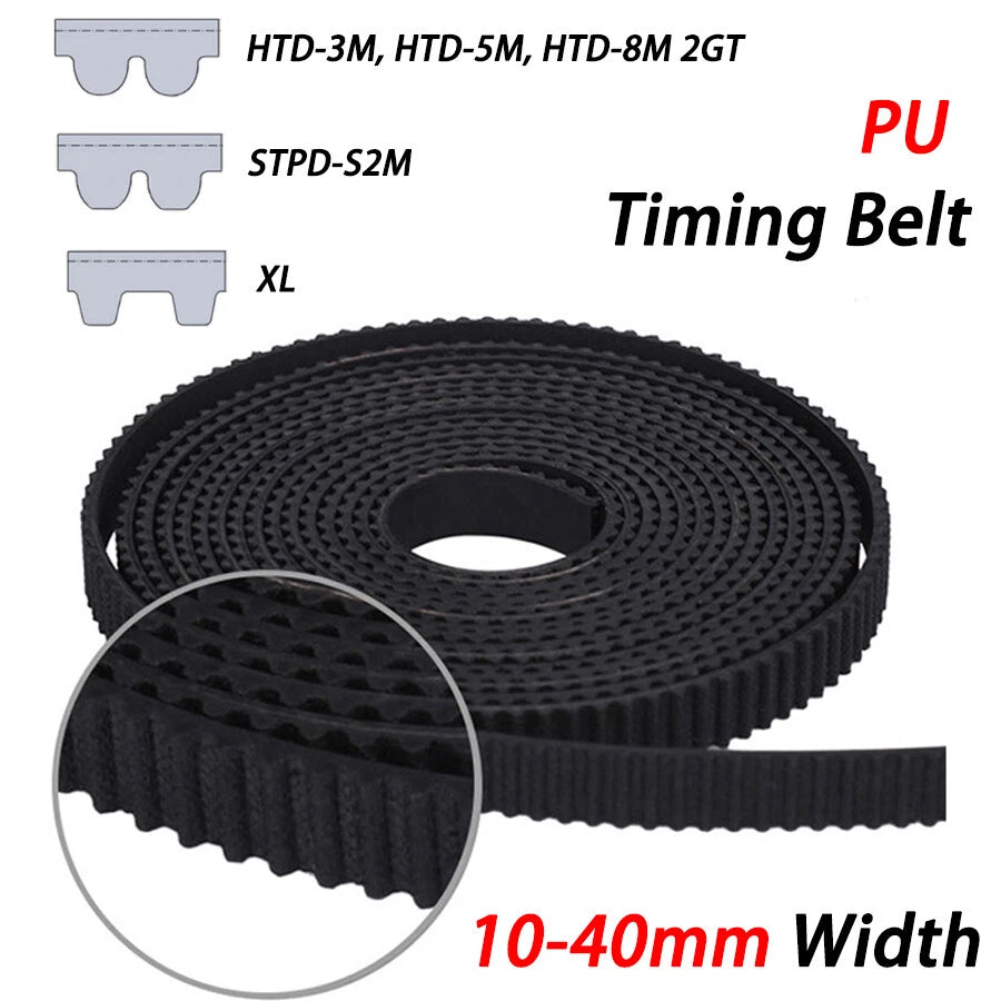 Open Timing Belt — 2GT / HTD-3M / HTD-5M / HTD-8M / STPD-S2M / XL, 6–40mm Wide, Cut to Length