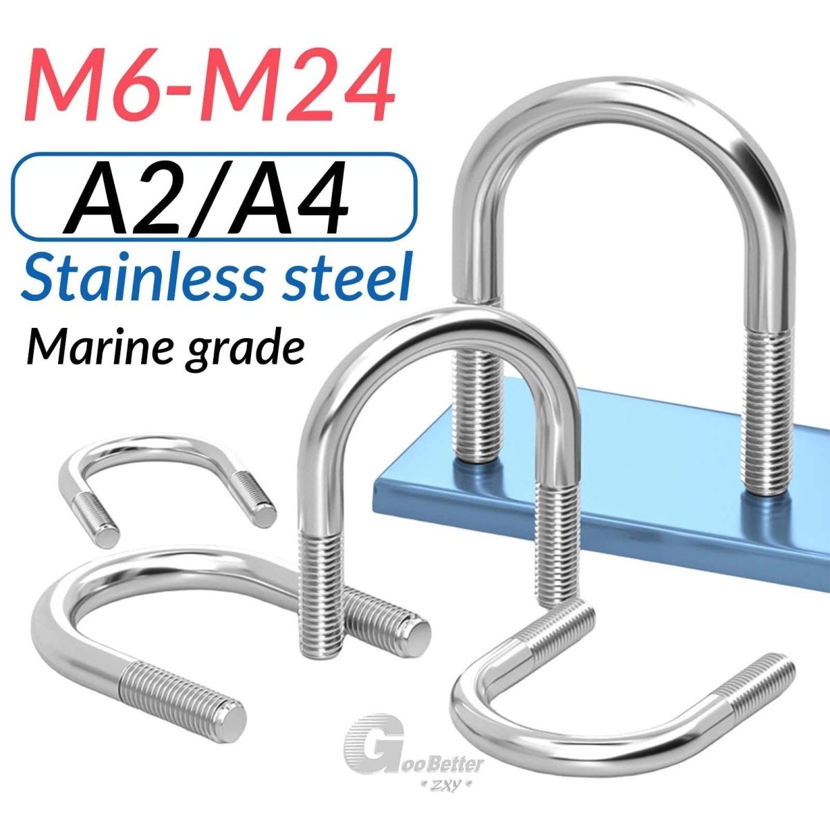 Square U - Bolts Stainless Steel — M6 to M24 | 304 A2 & 316 A4 Marine Grade - HomeDIYer