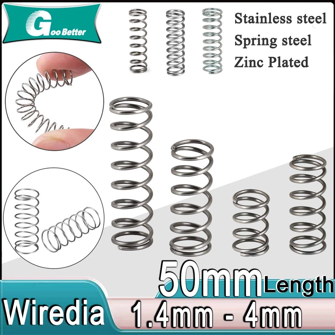 Spring steel compression springs with diameter of 8-60mm and a length of 50mm.