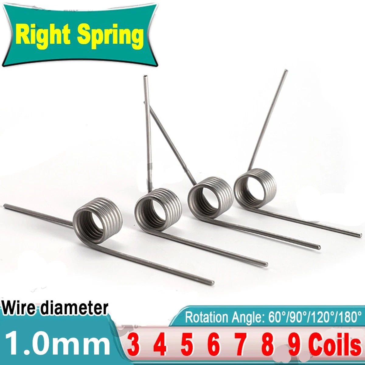 Torsion Spring (pack of 10), 1mm Wire diameter, 5mm - 12mm OD, Right spring