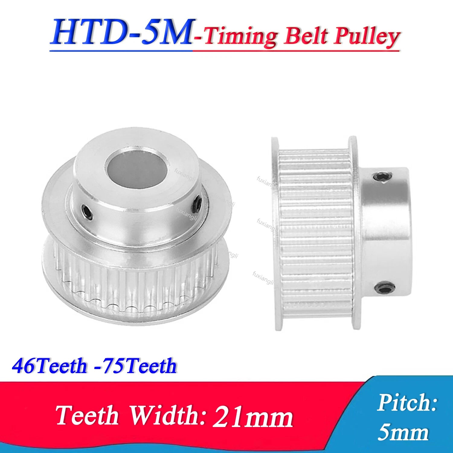 HTD-5M 46T-75T Timing Belt Pulleys Pitch 5mm BF-type Bore 5mm-20mm Width 21mm