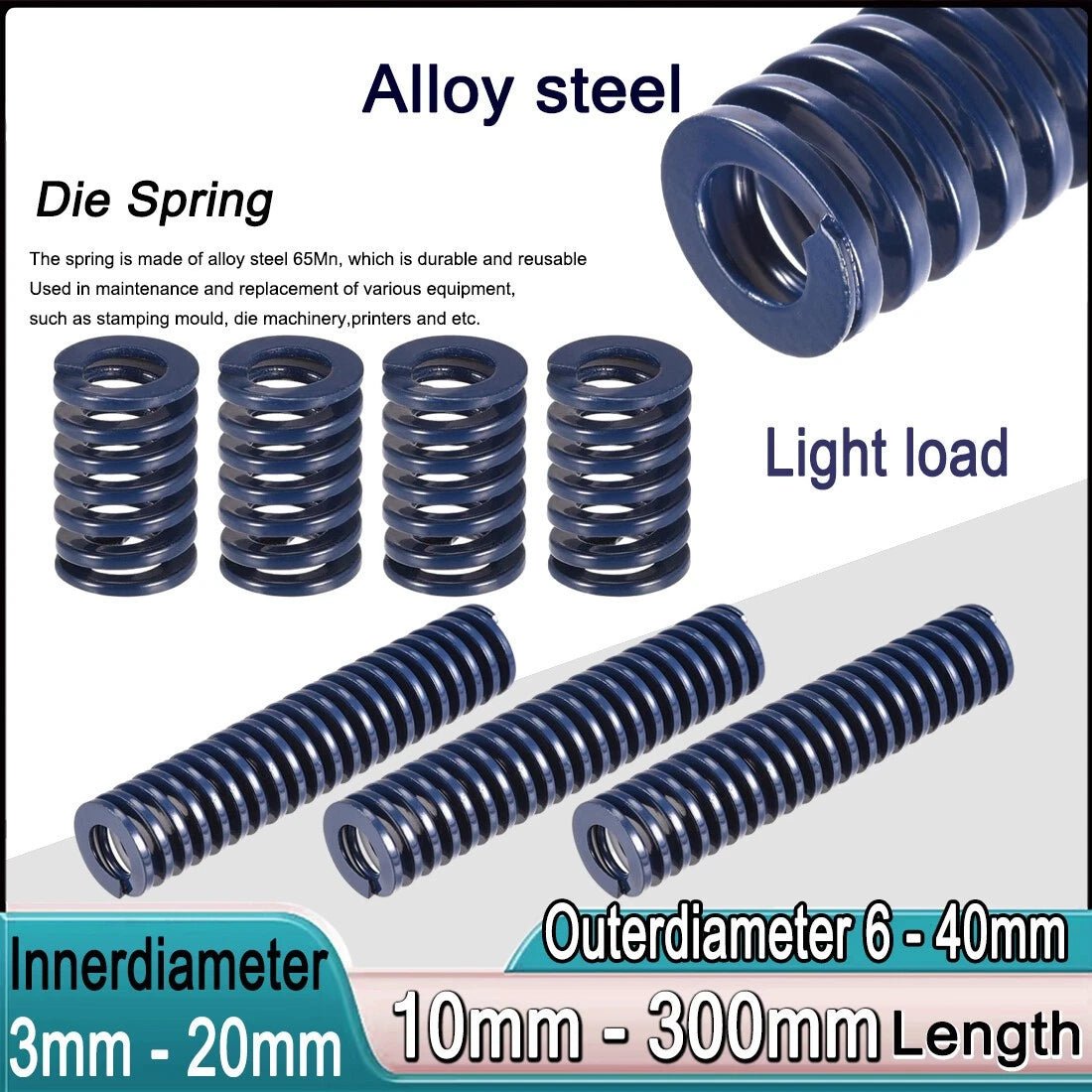 Blue Light load Compression Die Spring 30 - 40mm Diameter & Up To 300mm Long - HomeDIYer