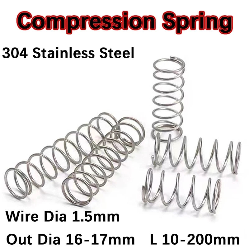 Compression Springs Wire Dia 1.5mm OD 16/17mm L 10-200mm 304Stainless Steel