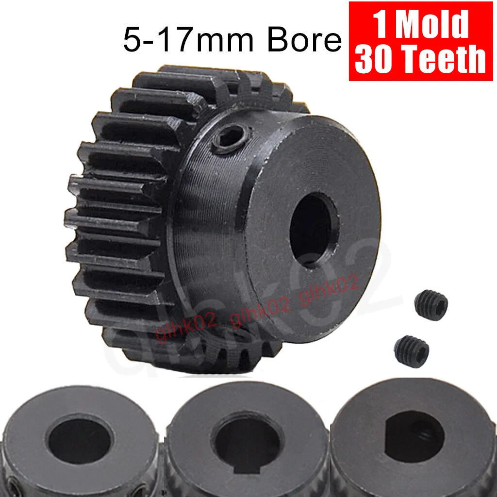 30T Mod1 Steel Pinion Gear With Set Screw 5-17mm Bore Straight Tooth Spur Gears
