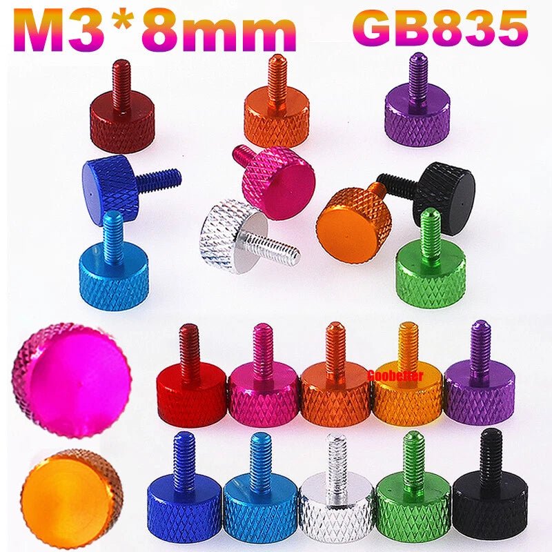 M3 x 8mm Colour Anodized Knurled Thumb Screws – GB835 Aluminum Hand Tighten Grip Bolts (10 Colors) - HomeDIYer