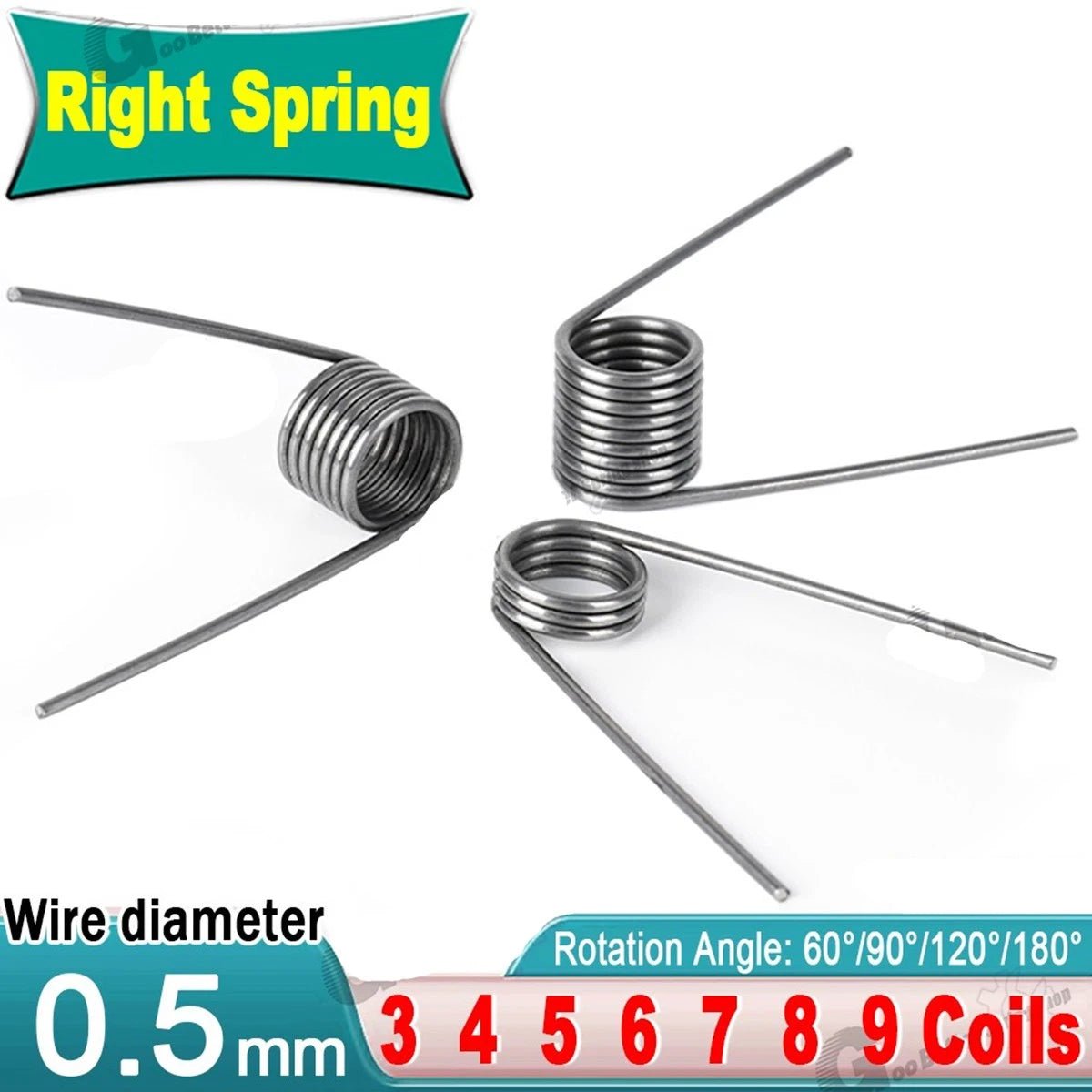 Torsion Spring (pack of 10), 0.5mm Wire diameter, 3mm - 6mm OD, Right spring