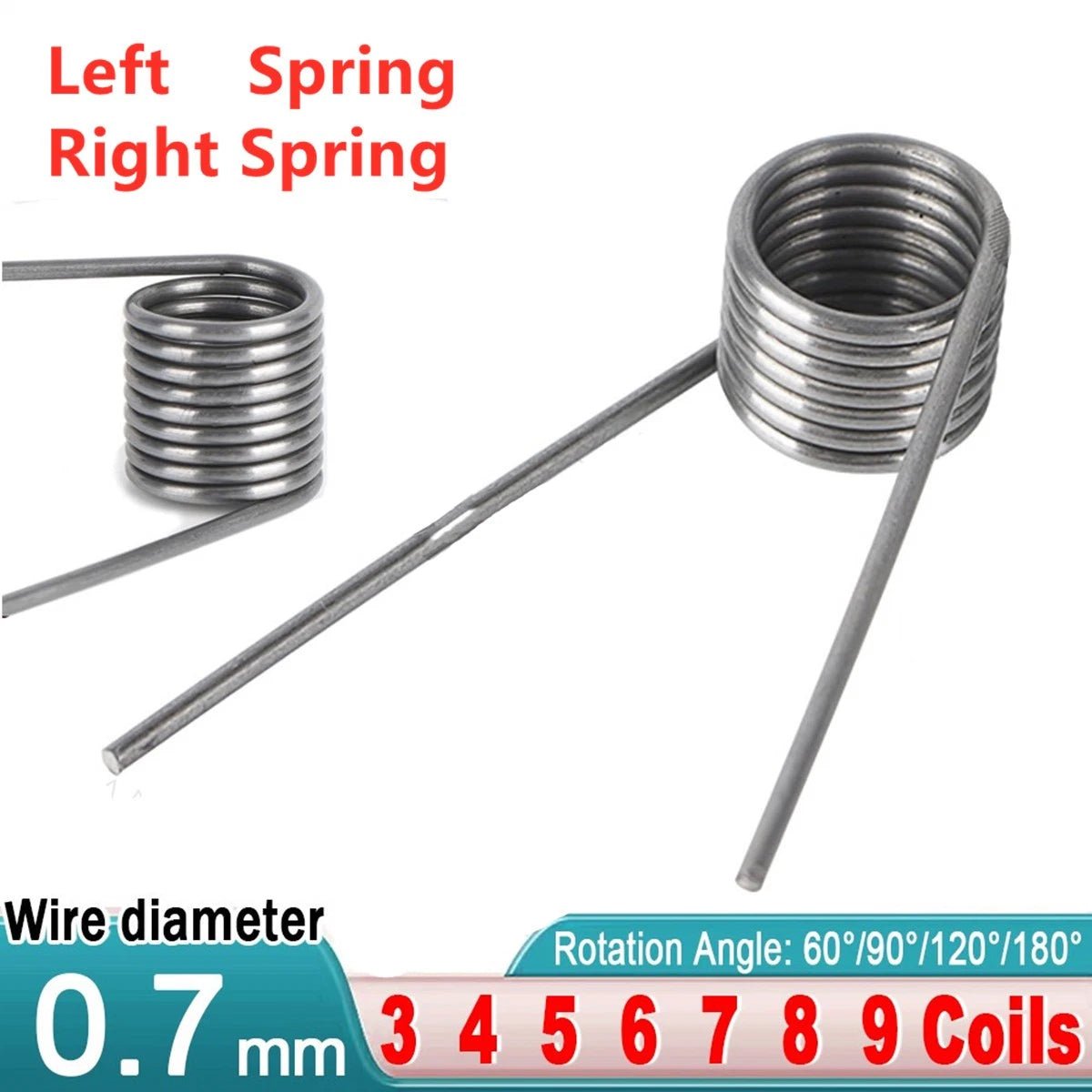 Torsion Spring (pack of 10), 0.7mm Wire diameter, 4mm - 8mm OD, Right spring