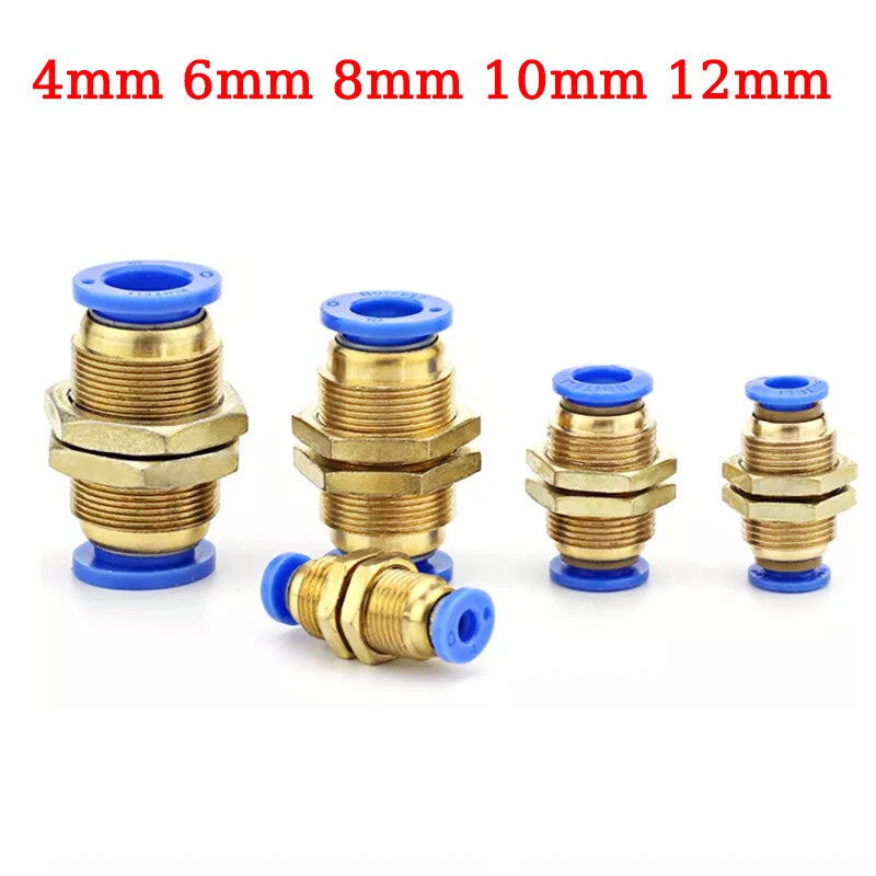 Brass Push-to-Connect Pneumatic Bulkhead Union Fittings — 4mm 6mm 8mm 10mm 12mm