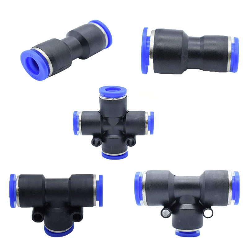 Push-In Hose Fittings — Straight, T-Shape, X-Shape & Reducing Connectors (4mm–16mm)