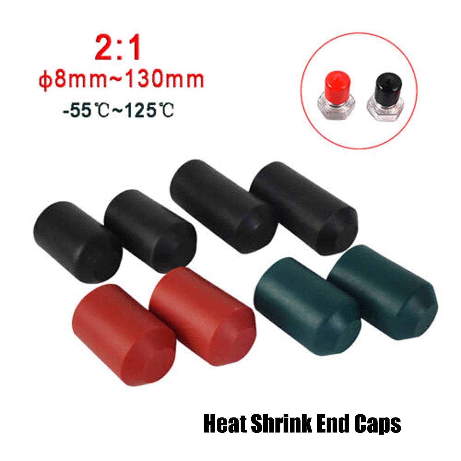 Heat Shrink End Caps with Adhesive Glue Lined — 8mm to 130mm, 2:1 Ratio, 35KV Rated