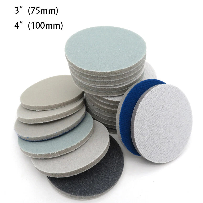 75mm 100mm Hook & Loop Sanding Pads Discs Wet Dry Foam Sponge Sandpaper All Grit