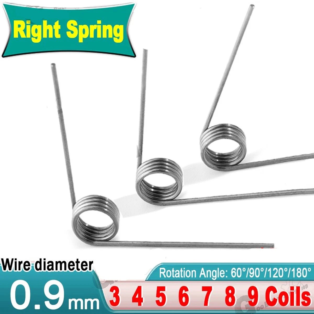Torsion Spring (pack of 10), 0.9mm Wire diameter, 5mm - 10mm OD, Right spring