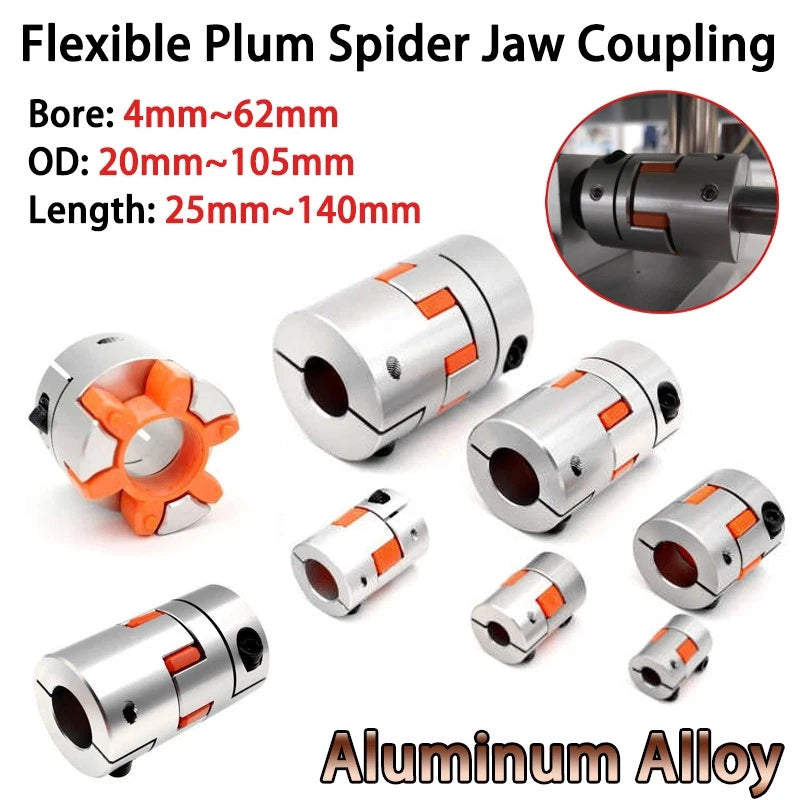 CNC Shaft Coupler Aluminum Alloy Flexible Plum Spider Jaw Coupling All Bore Size