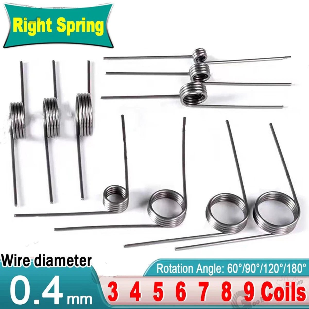 Torsion Spring 3-9 Coil (10 pcs), 0.4mm Wire dia, 3 ~ 6mm OD, Left spring Steel