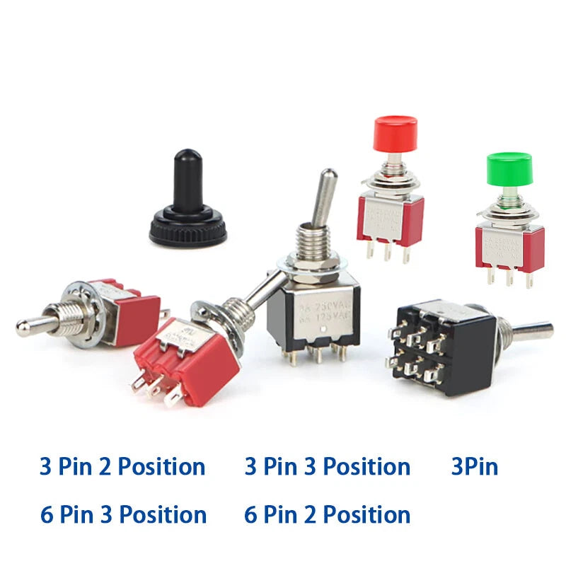 MTS 6mm Mini Toggle Switch – 3 & 6 Pin, 2 & 3 Position, On-Off / On-Off-On