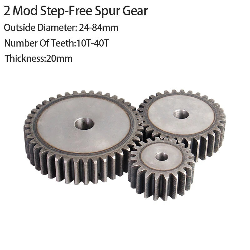 2 Mod Spur Gear 45# Steel Teeth:10T-40T Thickness:20mm Outside Diameter:24-84mm