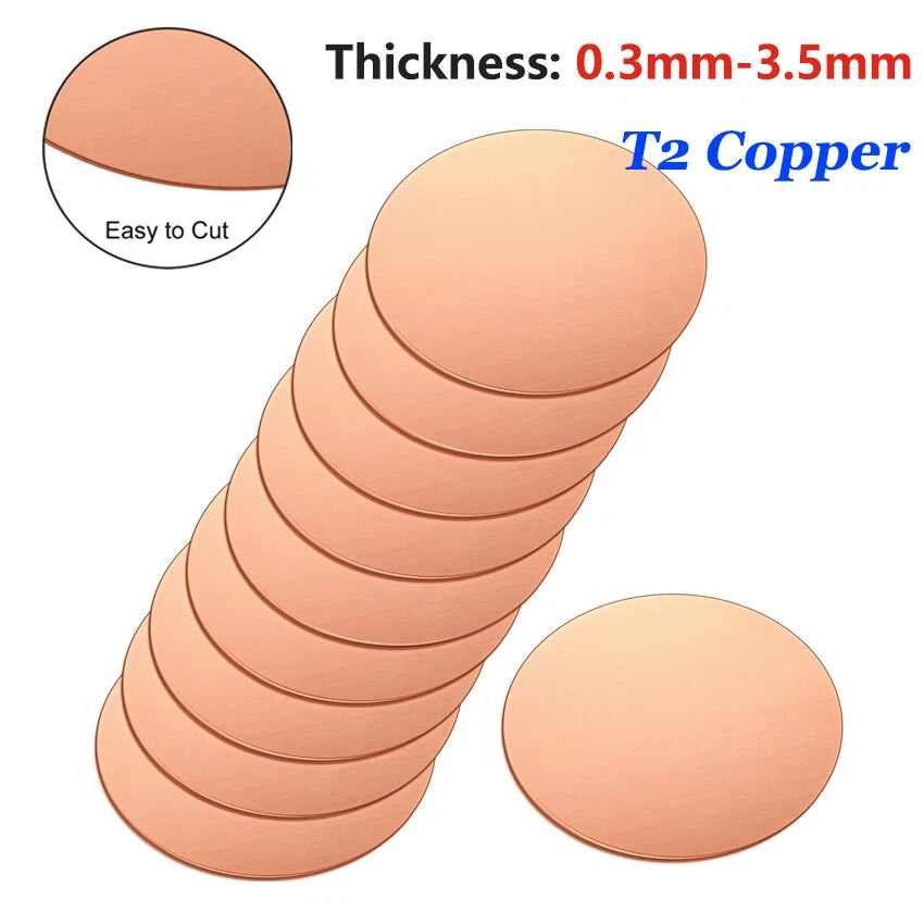 Solid Pure Copper Discs Round Plate Metal Sheet Thick 0.3-3.5mm Dia 10mm-300mm
