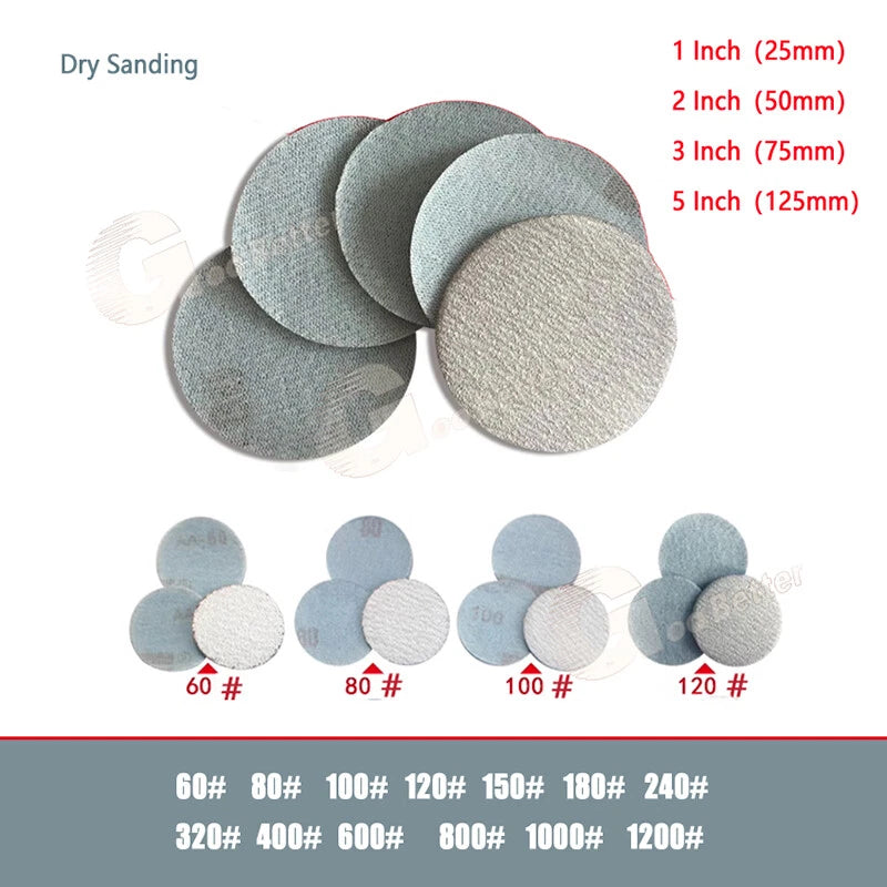 1" - 5" Dry Sanding Discs Polishing Round Flocking Sandpaper 60 - 1200 Grit