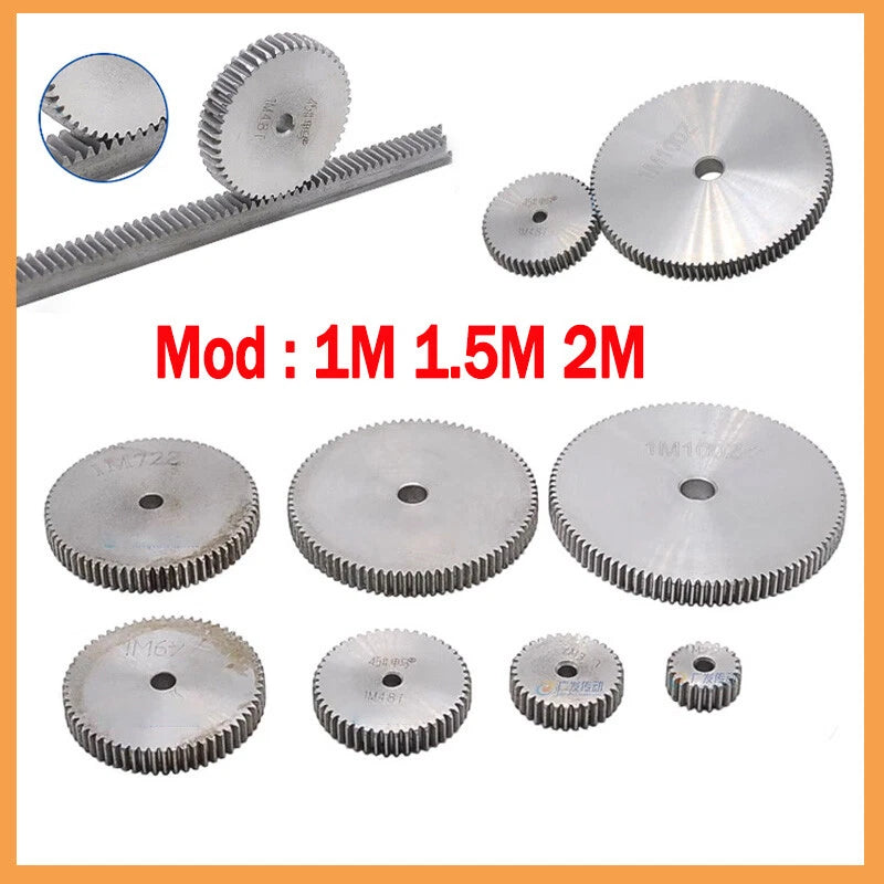 Steel Spur Gear 1,1.5,2 Mod 12T-150T Teeth Metal Pinion Gear 14-258mm Outer Dia