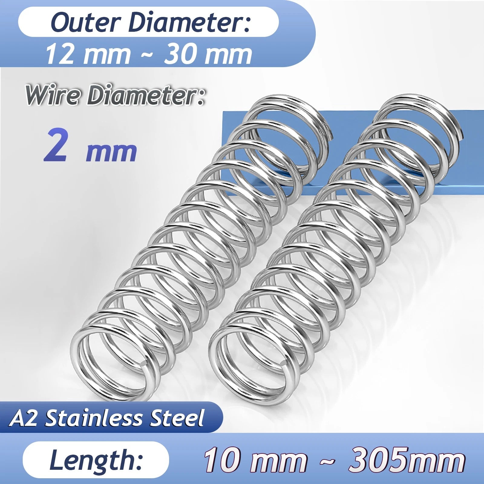 4Pcs 2mm Wire Diameter 304 Stainless Steel Compression Spring Pressure Springs