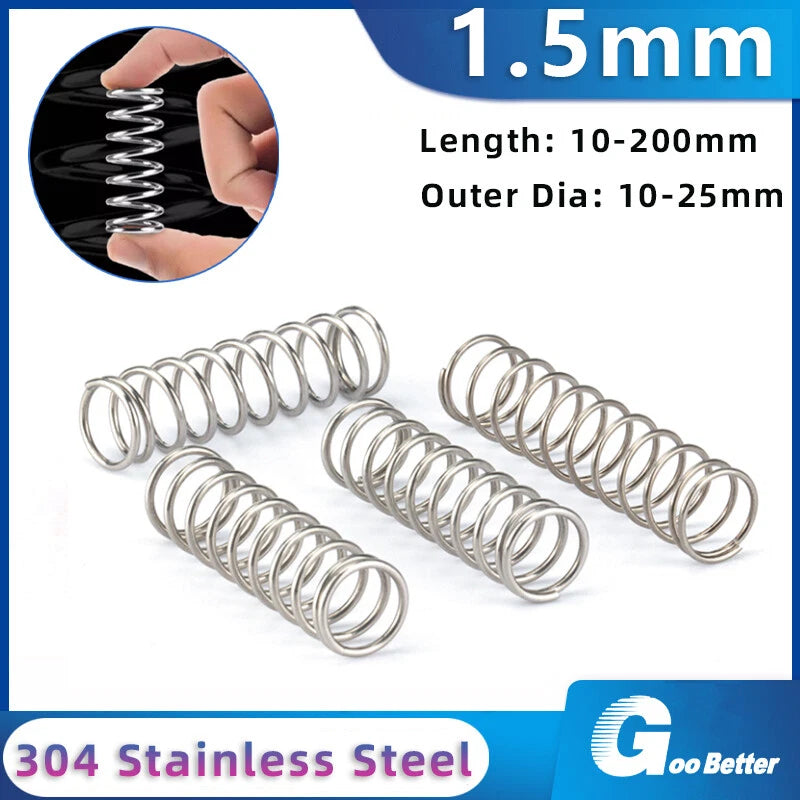 304 Stainless Steel Wire Dia 1.5mm Compression Pressure Spring OD 10-25mm Spring